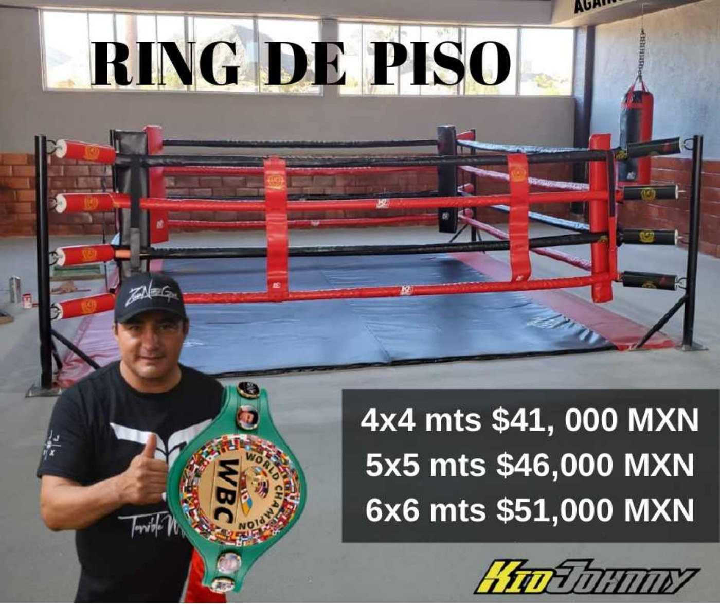 Ring de piso KIDJOHNNY disponible en medidas 4 por 4, 5 por 5 y 6 por 6 metros